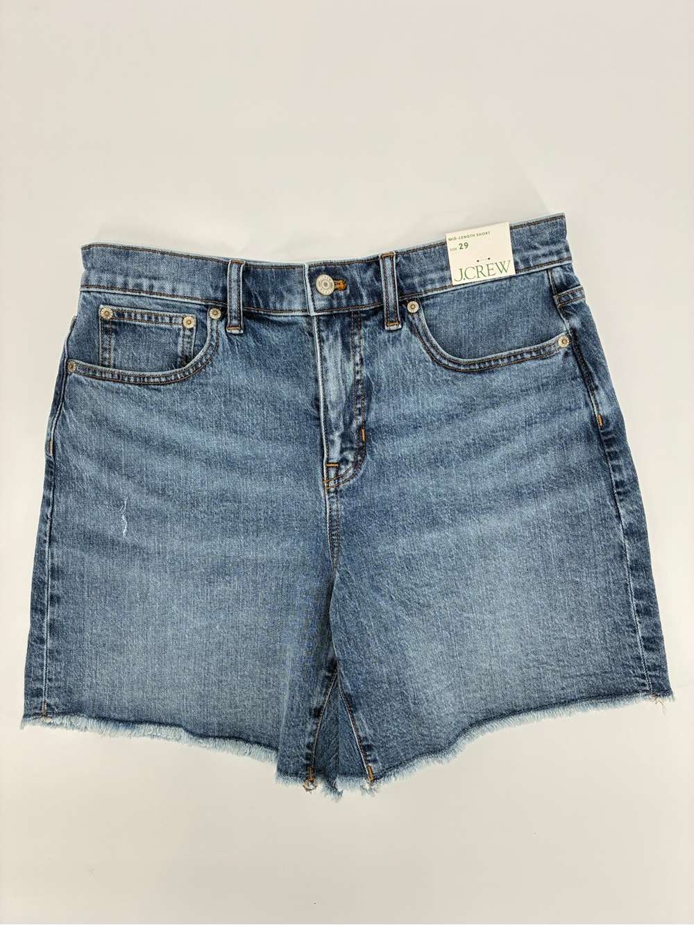 J. Crew Women’s Mid-Lenth Frayed Denim Blue Jean Shorts 31”-32” NEW